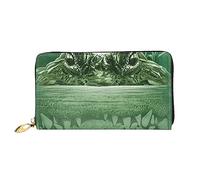 DOFFO Portafoglio in pelle con stampa di scarabeo egiziano per le donne portamonete sottile con cerniera per il cambio del telefono pochette porta carte portafoglio, Gator Lurking Verde, Taglia unica