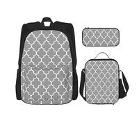 DOFFO Quatrefoil - Set di zaino da viaggio con stampa grigia, zaino per laptop per donne e uomini, casual, con borsa per il pranzo, astuccio per matite, 3 pezzi, nero, taglia unica, Nero , Taglia