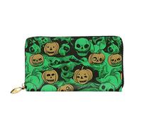 DOFFO Rosa Marmo Texture Stampa Portafoglio In Pelle Per Le Donne Della Borsa Della Moneta Cassa Del Raccoglitore Sottile Zip Telefono Cambiamento, Zucca di Halloween dell'orrore del fantasma verde,