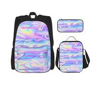 DOFFO Set di 3 zaini colorati con stampa fantasy, zaino da viaggio per computer portatile per donne e uomini, casual, con borsa per il pranzo, astuccio per matite, nero, taglia unica, Nero , Taglia