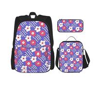 DOFFO Set di 3 zaini con stampa a fiori galleggianti, zaino da viaggio per computer portatile per donne e uomini, borsa da libro casual con borsa per il pranzo, astuccio portamatite, nero, Nero ,