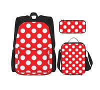 DOFFO Set di 3 zaini con stampa a pois, zaino da viaggio per computer portatile, unisex, casual, con borsa per il pranzo, astuccio per matite, 3 pezzi, nero, taglia unica, Nero , Taglia unica