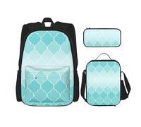 DOFFO Set di 3 zaini con stampa a rete ciano, zaino da viaggio per computer portatile per donne e uomini, borsa per libri casual con borsa per il pranzo e astuccio per matite, nero, Taglia unica