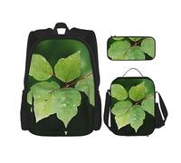 DOFFO Set di 3 zaini con stampa di foglie, zaino da viaggio per computer portatile per donne e uomini, casual, con borsa per il pranzo, astuccio per matite, 3 pezzi, nero, taglia unica, Nero , Taglia