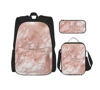 DOFFO Set di 3 zaini con stampa di sfondo marmorizzato oro rosa, zaino da viaggio per laptop per donne e uomini, casual, con borsa per il pranzo, astuccio per matite, nero, taglia unica, zaini da