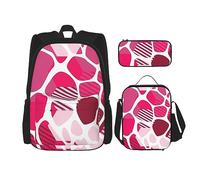 DOFFO Set di 3 zaini con stampa filigrana rossa, zaino da viaggio per computer portatile per donne e uomini, borsa per libri casual con borsa per il pranzo e astuccio per matite, nero, Taglia unica