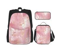 DOFFO Set di 3 zaini con stampa marmorizzata rosa, zaino da viaggio per computer portatile per donne e uomini, casual, con borsa per il pranzo, astuccio per matite, 3 pezzi, nero, taglia unica, Nero ,