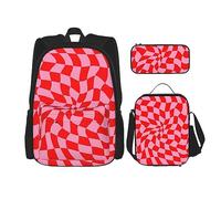 DOFFO Set di zaino con stampa a deformazione rosa, zaino da viaggio per computer portatile per donne e uomini, borsa casual con borsa per il pranzo, astuccio per matite, 3 pezzi, nero, taglia unica,