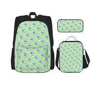 DOFFO Set di zaino con stampa a pois gialli, zaino da viaggio per computer portatile, per donne e uomini, casual, con borsa per il pranzo, astuccio per matite, 3 pezzi, nero, taglia unica, Nero ,
