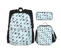 DOFFO Set di zaino con stampa bassotto parigino, zaino da viaggio per computer portatile, per donne e uomini, casual, con borsa per il pranzo, astuccio per matite, 3 pezzi, nero, taglia unica, Nero ,