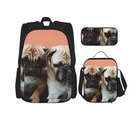 DOFFO Set di zaino con stampa di cane triste, zaino da viaggio per computer portatile per donne e uomini, borsa casual con borsa per il pranzo e astuccio per matite, 3 pezzi, nero, Taglia unica