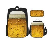 DOFFO Set di zaino con stampa di carta da parati con birra, zaino da viaggio per computer portatile per donne e uomini, borsa per libri casual con borsa per il pranzo e astuccio per, nero, Taglia