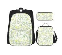 DOFFO Set zaino con stampa a colori floreali, zaino per laptop da viaggio per donne uomini borsa casual per libri con borsa per il pranzo astuccio 3 pezzi, nero, taglia unica, Nero, One Size