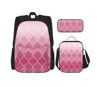 DOFFO Set zaino con stampa a rete rossa, zaino da viaggio per computer portatile per donne e uomini, borsa per libri casual con borsa per il pranzo e astuccio per matite, 3 pezzi, nero, taglia unica,