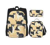 DOFFO Set zaino con stampa Border Collie, zaino da viaggio per computer portatile, per donne e uomini, casual, con borsa per il pranzo, astuccio per matite, 3 pezzi, nero, taglia unica, Nero , Taglia