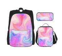DOFFO Set zaino con stampa con pittura liquida, zaino da viaggio per computer portatile per donne e uomini, borsa per libri casual con borsa per il pranzo, astuccio per matite, 3 pezzi, nero, taglia