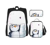 DOFFO Set zaino con stampa "I Love Penguins", zaino da viaggio per computer portatile per donne e uomini, borsa per libri casual con borsa per il pranzo, astuccio per matite, 3 pezzi, nero, taglia