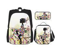 DOFFO Set zaino da viaggio con stampa di farfalle, zaino da viaggio per computer portatile per donne e uomini, casual, con borsa per il pranzo, astuccio per matite, 3 pezzi, nero, taglia unica, Nero ,