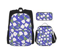 DOFFO Set zaino da viaggio con stampa floreale e graffiti bianchi, zaino da viaggio per laptop per donne e uomini, borsa per libri casual con borsa per il pranzo, astuccio per matite, 3 pezzi, nero,