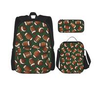 DOFFO Set zaino da viaggio con stampa verde calcio, zaino da viaggio per laptop per donne e uomini, borsa casual con borsa per il pranzo, astuccio per matite, 3 pezzi, nero, taglia unica, Nero ,