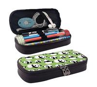 DOFFO Sfondo verde Panda stampato carino astuccio estetico astuccio speciale portapenne in pelle artificiale astuccio per matite durevole astuccio con cerniera per uomini donne ufficio lavoro e