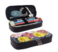 DOFFO Simpatico astuccio decorativo con stampa di fiori decorativi, astuccio estetico, astuccio speciale in pelle artificiale, astuccio per matite resistente, astuccio con cerniera, per uomini e
