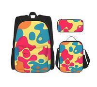 DOFFO Splendido set zaino con stampa ad anello d'acqua, zaino da viaggio per computer portatile per donne e uomini, borsa per libri casual con borsa per il pranzo e astuccio per matite, 3 pezzi, nero,