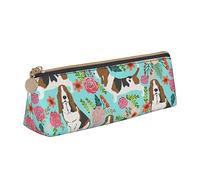 DOFFO Sweet Basset Hound Florals - Astuccio per matite estetico con stampa floreale, speciale astuccio per penne e matite, resistente, con cerniera, per donne, ufficio, lavoro e studio, bianco, Taglia