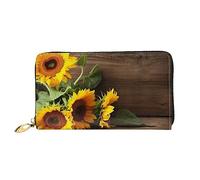 DOFFO Tie Dye Hippies Stampa Portafoglio In Pelle Per Le Donne Borsa Della Moneta Sottile Zip Telefono Cambiamento Della Borsa Frizione Titolare Della, Girasoli su tavola di legno, Taglia unica