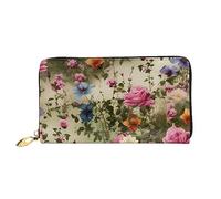 DOFFO Verde Mare Blu Alghe Stampa Portafoglio In Pelle Per Le Donne Della Borsa Della Moneta Della Cassa Del Raccoglitore Sottile Zip Del Telefono, Fiori di campo in fiore da giardino, Taglia unica
