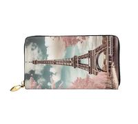DOFFO Viola Elegante Peonia Fiore Stampa Portafoglio In Pelle Per Le Donne Borsa Della Moneta Sottile Zip Telefono Cambiamento Della Borsa Frizione Titolare Della, Stile vintage Torre Eiffel Parigi,