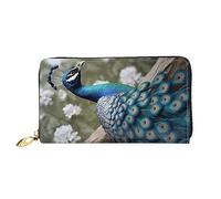 DOFFO Viola Elegante Peonia Fiore Stampa Portafoglio In Pelle Per Le Donne Borsa Della Moneta Sottile Zip Telefono Cambiamento Della Borsa Frizione Titolare Della, Bellissimo pavone., Taglia unica