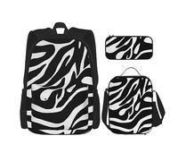 DOFFO Zainetto con stampa zebrata, zaino da viaggio per computer portatile per donne e uomini, casual, con borsa per il pranzo, astuccio per matite, 3 pezzi, nero, taglia unica, Nero , Taglia unica