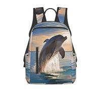 DOFFO Zaino da viaggio con stampa artistica con delfini, zaino casual leggero per computer portatile zaino da trekking per donne uomini, Divertente delfino animale, One Size