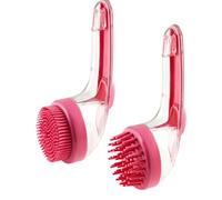 Dog Bath Brush with Soap Dispenser - 2-in-1 Dog Shampoo Brush Scrubber & Massage Cats, Pet Bathing with Easy-Fill Dispenser for Gentle Cleaning & Grooming (Pink)