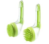 Dog Bath Brush with Soap Dispenser - 2-in-1 Dog Shampoo Brush Scrubber & Massage Cats, Pet Bathing with Easy-Fill Dispenser for Gentle Cleaning & Grooming (Green)