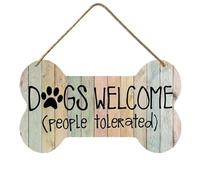 Dog Bone Decor Dogs Welcome People Tolerated Sign 12 x 21 cm divertente cartello in legno a forma di osso regole del cane placca decorativa con corda per appendere la parete, decorazione per porta