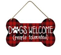 Dog Bone Decor Dogs Welcome People Tolerated Sign 12 x 21 cm divertente cartello in legno a forma di osso regole del cane placca decorativa con corda per appendere la parete, decorazione per porta