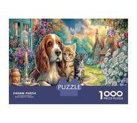 Dog & Cat in Flowers 1000 Pezzi Puzzle Premium Friendly Pet Puzzle Classico Cartone Spesso - Ultra Difficile, Anti-stress E Relax, Ideale Per Divertimento Indoor 70x50cm/1000pcs