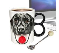Dog Ceramic Mug - 3D Funny Tongue Coffee Cup | Novelty Tea Drinkware | Movable Red Tongue Design, Ceramic Material 7.7x12x10.5cm With Spoon, for Home Office Kitchen Dorm, Birthday Christmas Gift