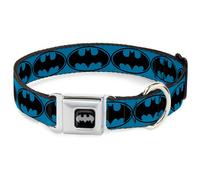 Dog Collar BMA-Batman Black/Silver Bat Signal-3 Blue/Black/Blue Medium 11-16.5"