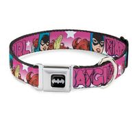 Dog Collar BMA-Batman Black/Silver BATGIRL Bubble Letters w/Stars Pink/White WID