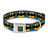 Dog Collar BMC-Batman Black/Yellow Bat Signal-3 Blue/Black/Yellow WIDE-Medium 16
