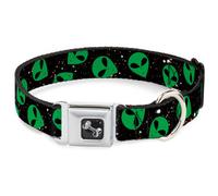 Dog Collar Bone Aliens Head Scattered Galaxy2/Green/Black WIDE-Large 20-31"