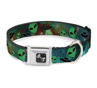 Dog Collar Bone Aliens & UFO's Galaxy/Green/Black/White WIDE-Large 20-31"