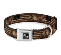 Dog Collar Bone Americana Eagle & Flag Rustic Wood Grain WIDE-Large 20-31"