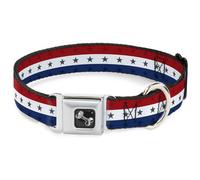 Dog Collar Bone Americana Star Stripes Red/White/Blue WIDE-Medium 16-23"
