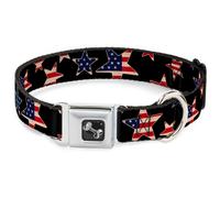 Dog Collar Bone Americana Stars & Flags Black/Red/White/Blue Medium 11-16.5"