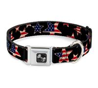 Dog Collar Bone Americana Stars & Flags Black/Red/White/Blue Small 9.5-13"