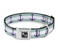 Dog Collar Bone Anchor/Stripe Teal/White/Purple Medium 11-16.5"